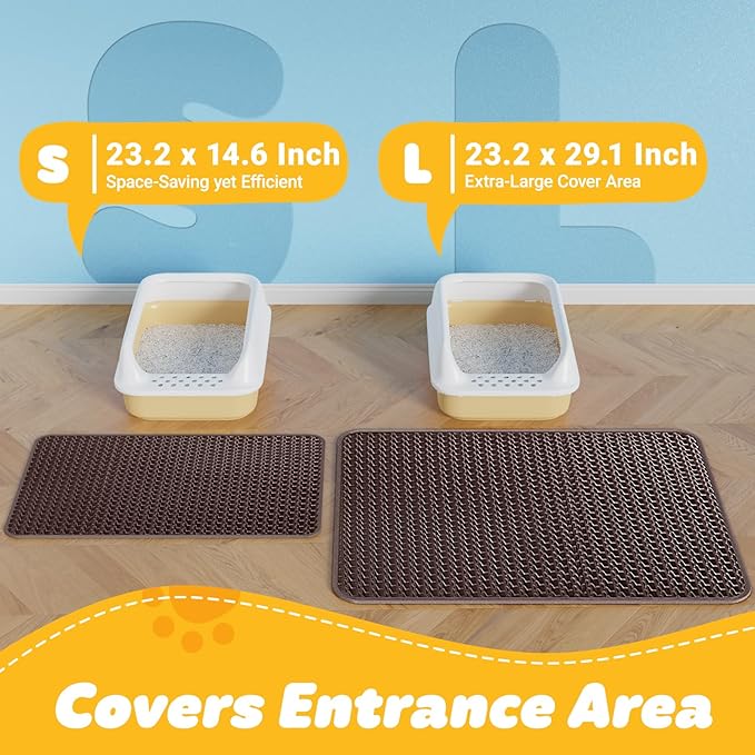 Cat Litter Mat - 23.2'' x 14.6'' Small Litter Trapping Mat, Easy to Clean Litter Box Mat, Waterproof, Urine-Proof, Non-Slip Kitty Litter Mats for Floor, Brown