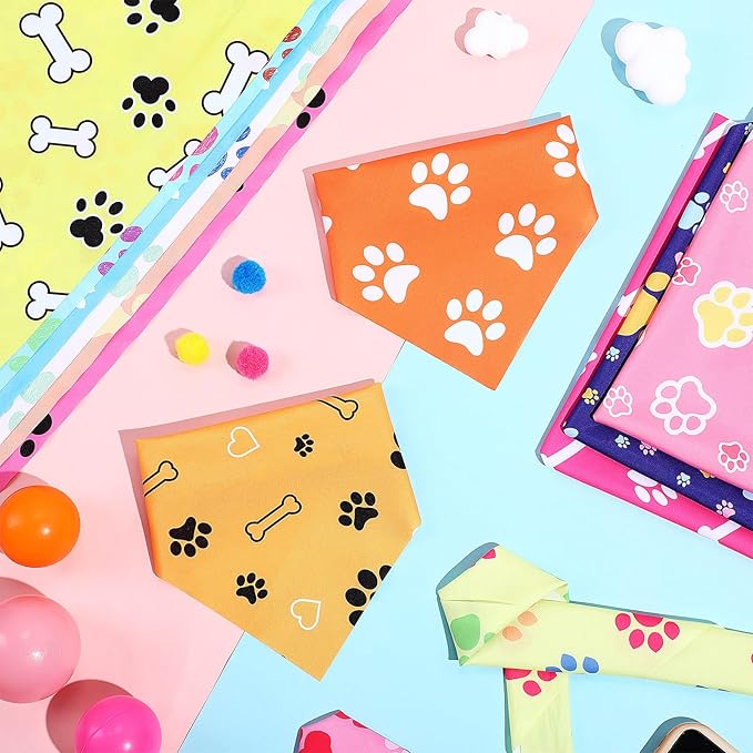 Abbylike 200 Pcs Paw Print Dog Bandanas Bulk Soft Triangle Scarves for Pets Party Costume Doggie Walking Photo Props Bibs for Pets Shops Grooming Groomers Adoption Events Halloween Party Gifts