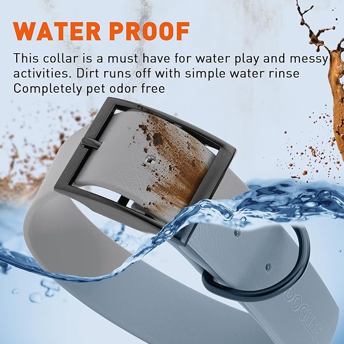 Dogline Biothane Waterproof Dog Collar Strong Coated Nylon Webbing with Black Hardware Odor- Proof for Easy Care Easy to Clean High Performance Fits Small Medium or Large Dogs, Battleship Gray