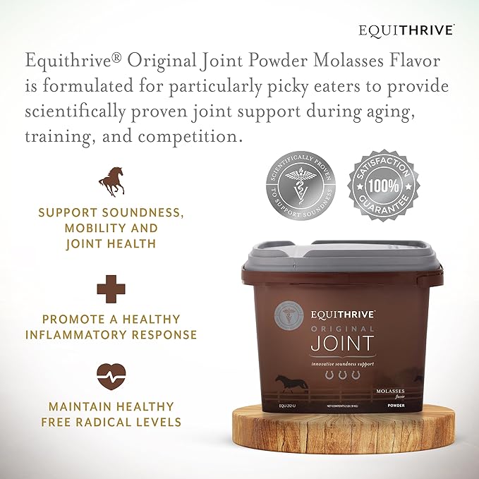 Equithrive Original Joint Supplement Powder with Resveratrol and Hyaluronic Acid for Horses, Equine Care, Molasses Flavor, 2 lbs