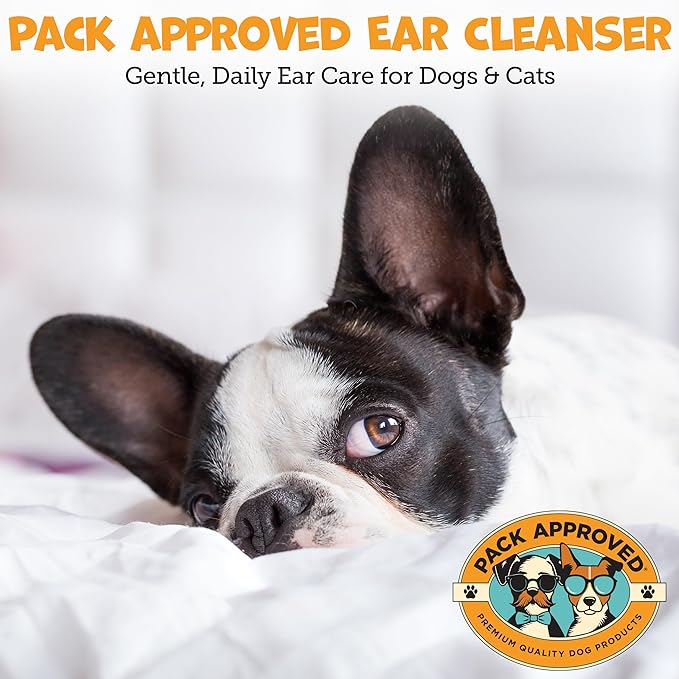 Cat & Dog Ear Cleaning Solution - Helps Remove Wax, Debris, and Dirt - Non-Stinging, Non-Burning Daily Use Formula - Cat & Dog Ear Wash for Itchy Ears - Sweet Pea & Vanilla Scent (8oz)
