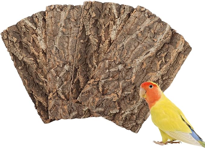 4 Pack Cork Bark Perch for Bird, 11.8 × 7.9 inch Natural Parrot Chewing Toys, Birdcage Background Decor Accessories, Bark Toy for Budgie Parakeet Cockatiel Lovebirds Conures Hamster Guinea Pig Rat