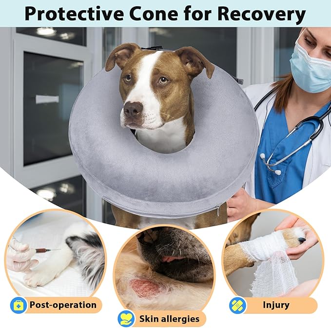 Crazy Felix Dog Donut Pillow Cone Collar Alternative After Surgery Soft Cone to Stop Licking Inflatable Dog Head Collar for Small Medium Dogs Chihuahua Pomeranian