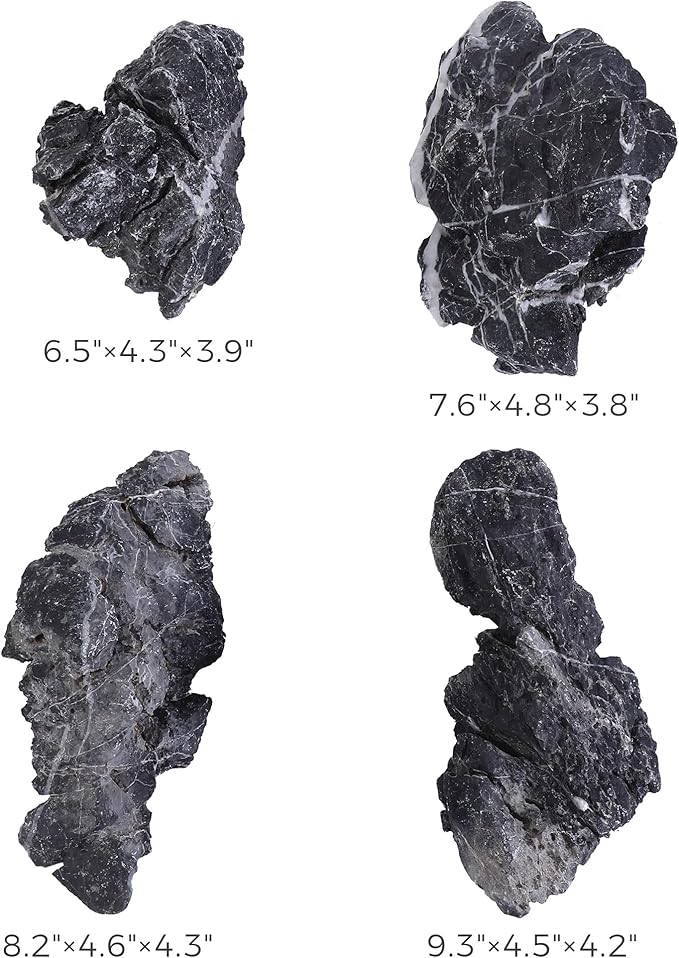 6-8 Inches Natural Seiryu Stone 4 PCS Aquarium Rocks for Aquascaping, Aquarium Landscaping, Terrariums, Fish Tank Decoration, Vivariums, Paludarium, Reptile and Amphibian Enclosures