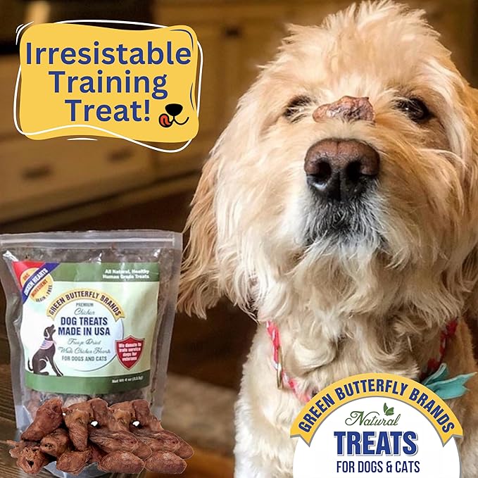 Freeze Dried Chicken Heart Dog Treats Made In USA. All Natural Freeze-Dried Raw Snacks for Dogs and Cats. One Ingredient. High Protein. Heart Health. Irresistible Training Treat