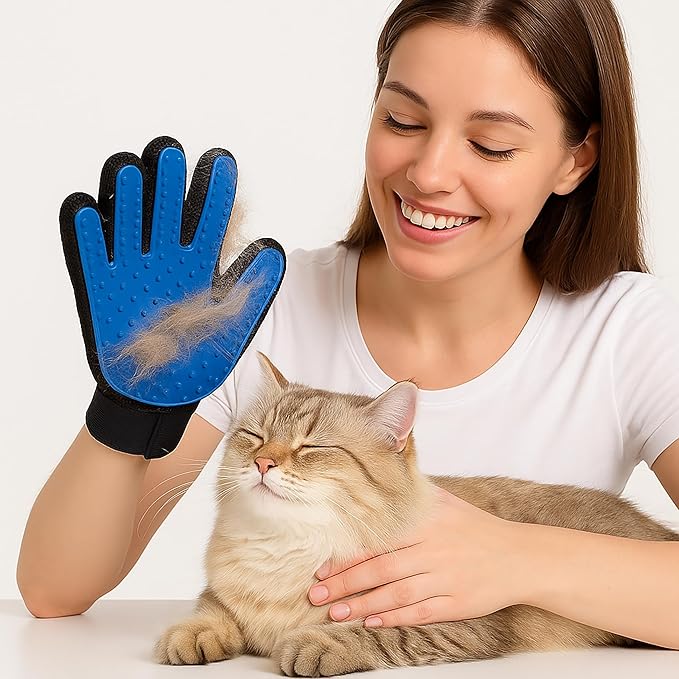 Cat Grooming Glove for Hair Removal – Pet Grooming Glove for Cats – Deshedding Brush Glove for Long Hair Cats – Cat Glove Brush Mitt – Soft Silicone Right Hand Glove – Easy to Clean