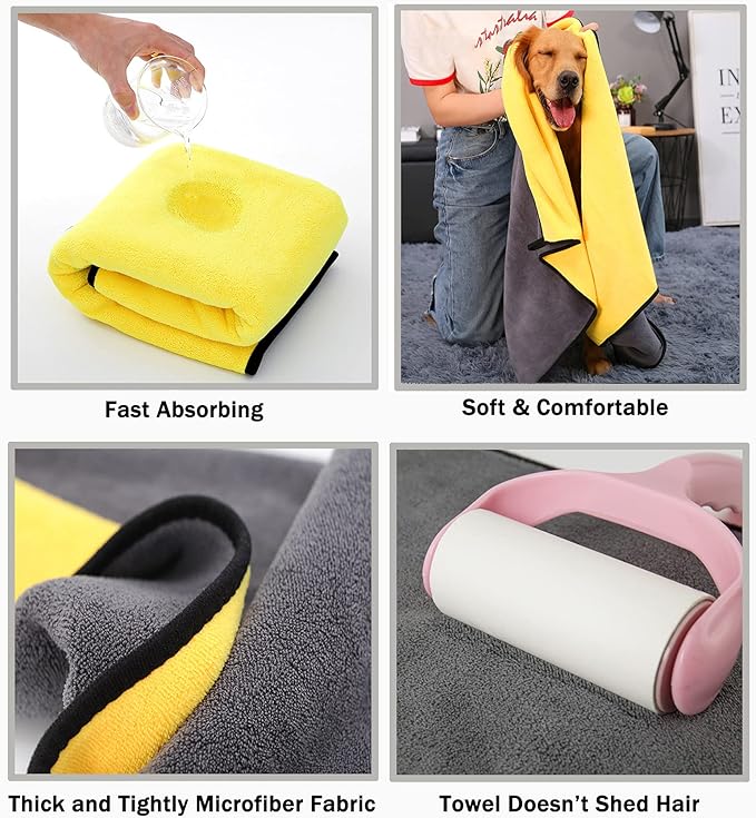 Dog Towel - 2 Pack Large Dog Bath Towel Super Absorbent Microfiber Beach Towels for Quick Drying Small Medium Large Dogs and Cats, Machine Washable,55.1x27.5 inch,Yellow Green
