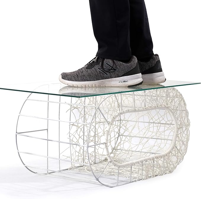 D+GARDEN Fun Stackable White Cat Condo for Indoor Cats - Interactive Play Rattan Modern Cat House for Indoor Cats Kitty, Pet Friendly Top/Side House Entry, Cat Bed Enclosed