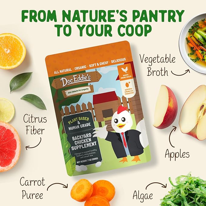 Doc Eddie’s Backyard Chicken Supplement - Plant-Based Treats for Egg Laying Hens - Poultry Feed Enrichment Made with Omega 3 Rich Algae - Essential for Immune Health, Feather Regrowth, Egg Production