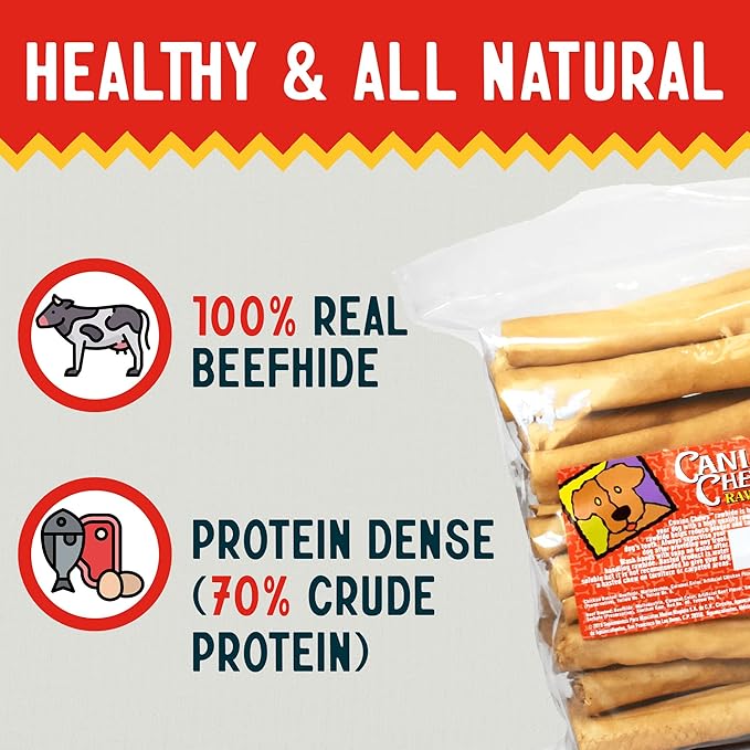 Canine Chews 8-9" Chicken Basted Rawhide Retriever Rolls - Pack of 25 Chicken-Flavored Long-Lasting Dog Rawhide Chews - Protein-Dense Jumbo Rawhide Bones For Large Dogs - Treats for Aggressive Chewers