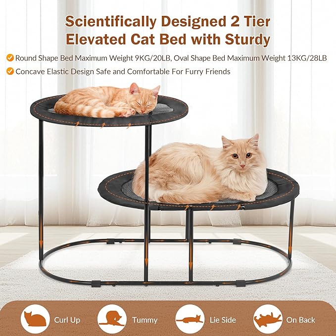 Defined Deco 2 Tier Elevated Cat Hammock Bed, Furniture Cat Bed Breathable Comfortable, Raised Cool Ca t Hammock for Indoor Cats, with Removable Mesh and Steel Frame for Summer