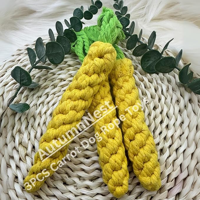 3PCS Yellow Woven Pet Chew Set, Puppy Teething Chews, Dog Chew Accessories, Cat Interactive Chews, Durable Braided Chews for Pets