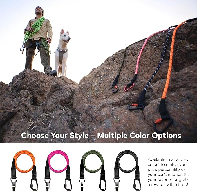 Dog Seat Belt for Car | Universal Dog Car Seatbelt | Durable Reflective Rope with Clip Hook Latch, Buckle and Carabiner- Safe and Secure Pet Safety Restraint (Army Green)