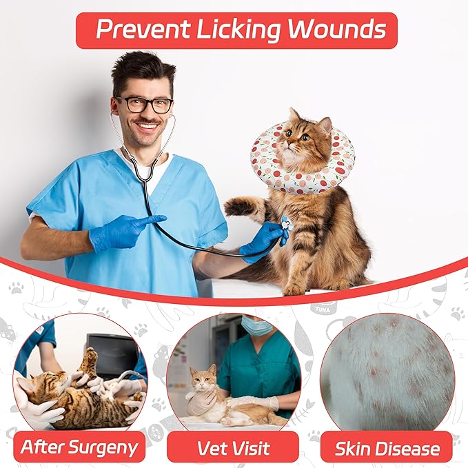 Cat Cone Soft, Adjustable Recovery Collar for Small Medium Large Cats, Cute Donut E After Surgery, Anti-Lick Wound Healing Elizabethan for Kittens (Pink Cherry, Small)