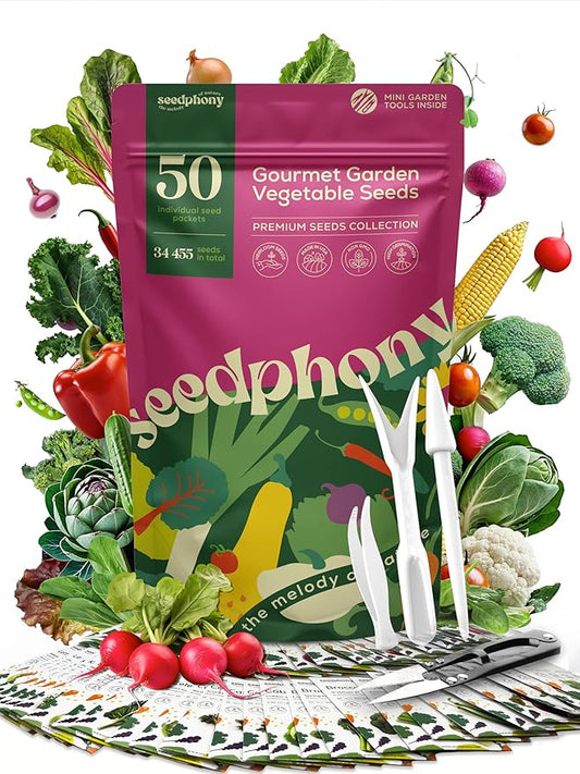 50 Gourmet Garden Vegetable Seeds Variety Pack - 34,455+ Non-GMO Heirloom Vegetables Seeds for Planting Indoor Outdoor: Broccoli, Carrot, Onion, Lettuce, Pepper - Gardening Seed Packets