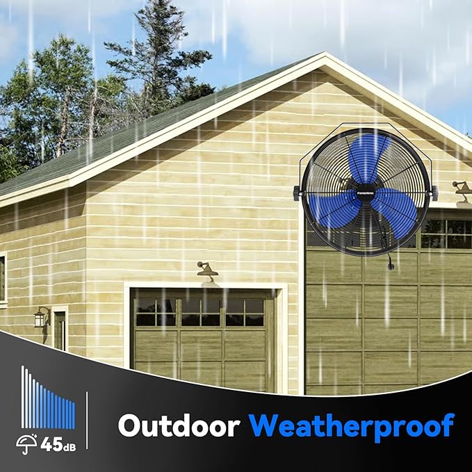2600 CFM 14 inch Outdoor High Velocity Wall Mounted Fan, 3-Speed Metal Fans with IP44 Enclosure Motor, Industrial Grade Weatherproof Wall Fan for Patio, Greenhouse, Garage, and Gazebo