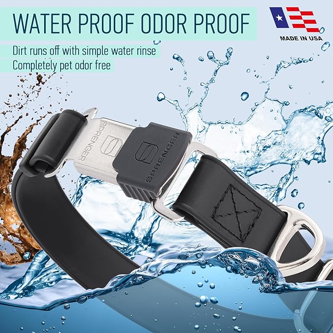 Dogline Biothane Waterproof Dog Collar with Herm Sprenger Stainless Steel Quick Release Buckle – Heavy Duty Tactical Durable Collar for Dogs – Comfortable and Safe Pet Collar, W 1" L 15-25", Black