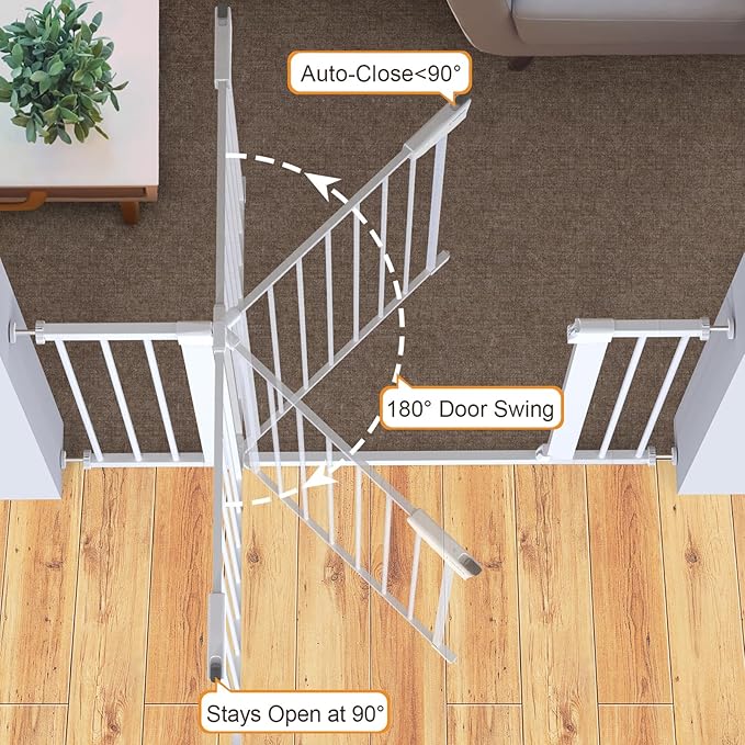 Cumbor 2 Pack 29.7-46" Baby Gate for Stairs, Mom's Choice Awards Winner-Auto Close Dog Gate for doorways, Easy Install Pressure Mounted Pet Gates indoor, Easy Walk Thru Wide Safety Gate for Dog, White