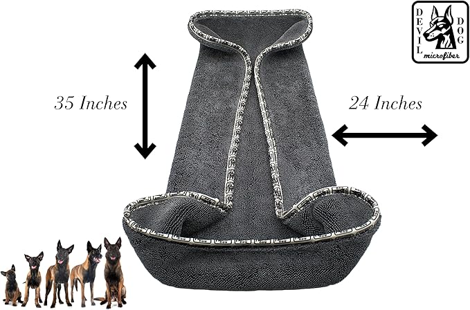Devil Dog Premium Pet Drying Towel, Ultra-Soft, Highly Absorbent Microfiber Bath Towel for Dogs, Cats, and Other Animals - Gray, Large 24" x 35" 1200GSM 80% 20% Blend