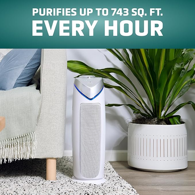 GermGuardian Air Purifier with HEPA 13 Filter, Removes 99.97% of Pollutants, Covers 743 Sq. Foot Room in 1 Hour, UV-C Light Helps Reduce Germs, 22 Inch, 2-Pack, White, AC4825W2PK