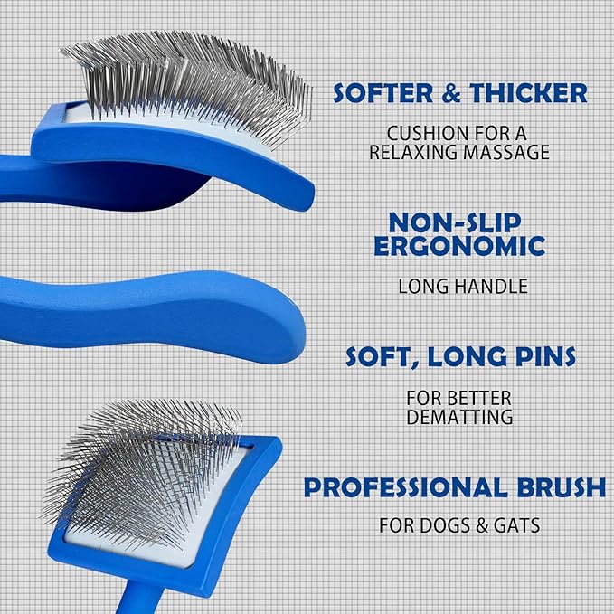 Dog Grooming Brush Set – 5-Piece Kit for Medium & Long-Haired Dogs | Includes Long Pin Brush, Flea Comb, Bath Glove, Silicone Glove, Metal Comb | For Poodles, Huskies & More (Blue)