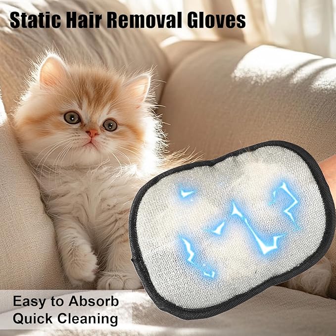 2pcs Pet Hair Removal Gloves, 2 Style Reusable Pet Hair Static Remover Mitt Glove for Cat Dog Sofa Furniture Carpet Curtain Bed Sheet Clothes Car Seat Cleaning Tool (Regular & Five Finger Style)
