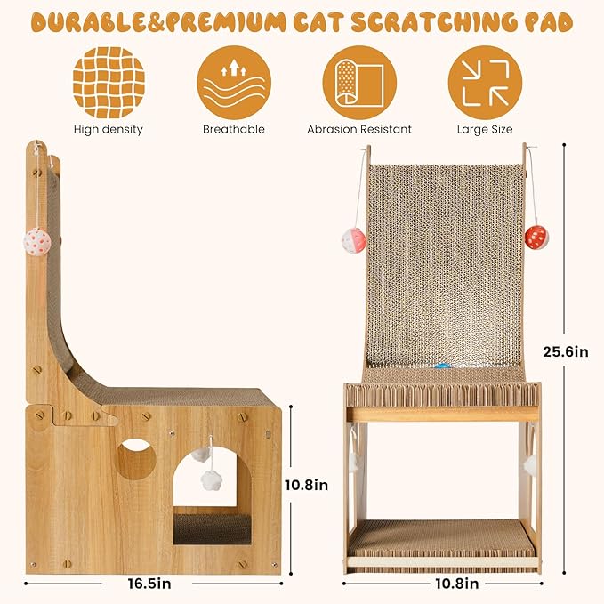 Cat Scratcher, Double Layer Cat Scratching Board, L Shaped Vertical Cat Scratcher for Wall and Couch Protection, Cat Cardboard Scratcher with 5 Ball Toys for Indoor Cats