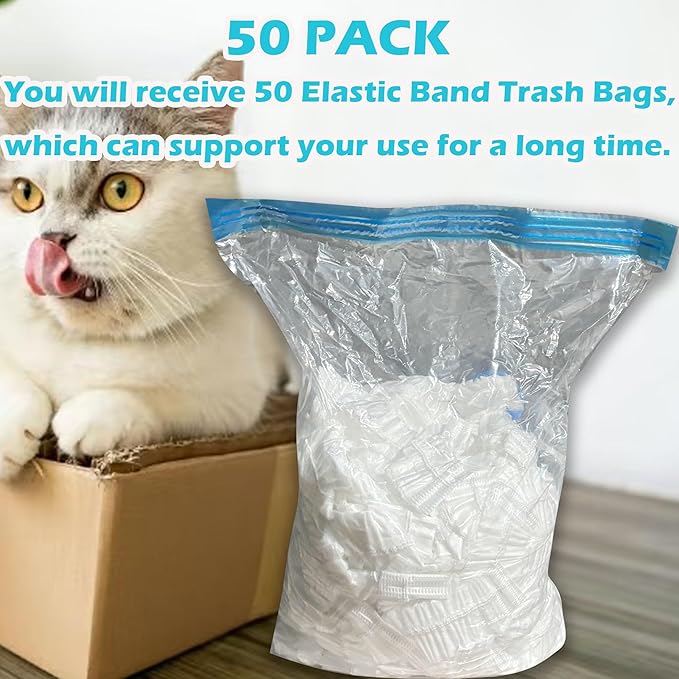 50 Pack Litter Box Liners Compatible with Lifewit Litter Box Cat, Elastic Band Trash Bags for Disposal of Cat Waste, Waterproof and Leak Proof (Clear)