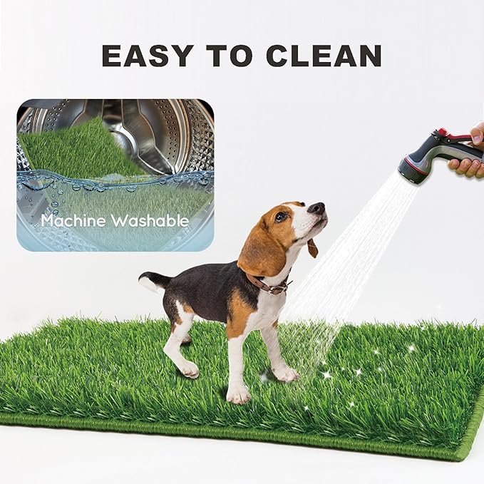 Dog Grass Pad with Foldable Dog Litter Box,Large Liner Base for Balcony，Ultra-Absorbent Artificial Grass Pads for Dogs Pee Pad Holder, Potty Training, 2 PCS Reusable Pee Pad