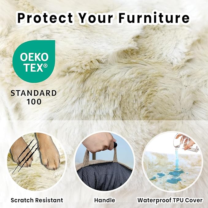 Calming Dog Couch Bed for Medium Dogs/Cats, 35 x 31 inch Waterproof Removable Dog Mat Couch Cover for Furniture Protector, Non-Slip Fluffy blunique Pet Bed for Couch, Sofa - Tie-Dye Khaki