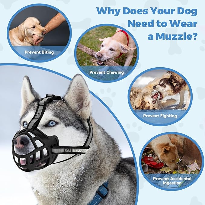 Dog Muzzle for Large Dogs, Breathable Basket Muzzles for Small, Medium and X-Large Aggressive Dog, Allows Panting Drinking, Suitable for Grooming Trimming Training (4, Blacks)