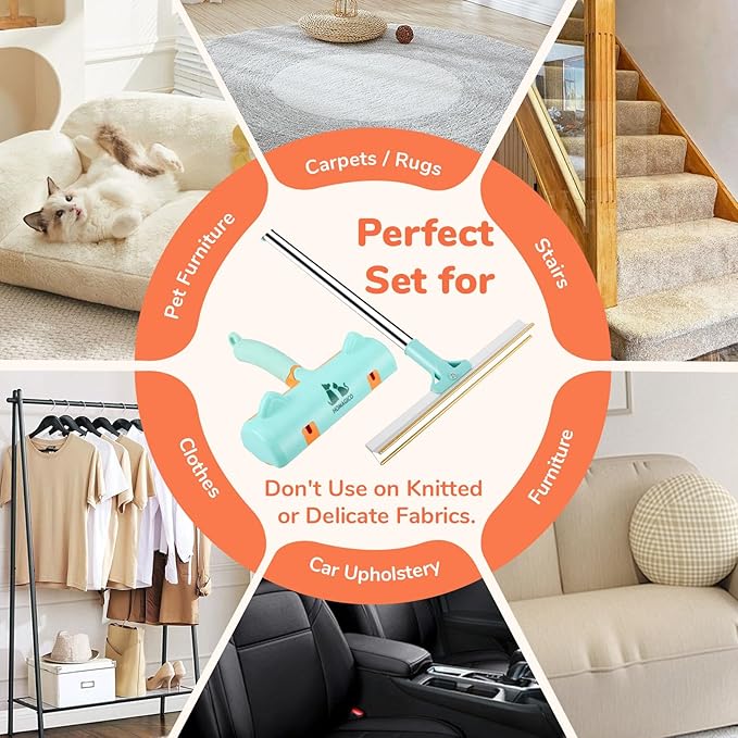 5 PCS Pet Hair Removal Tool, Roller Dog Hair Removers for Couch, Retractable Pet Hair Carpet Scraper Rack, Reusable Cat Hair Remover for Bed, Rugs, Stairs, Furniture