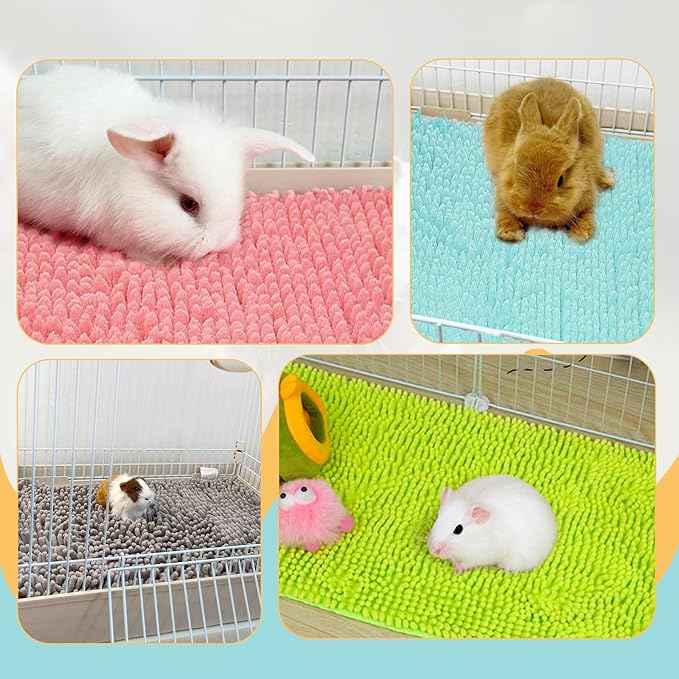8 Pcs Guinea Pig Liner Washable Rabbit Cage Liner 16x12 Inch Guinea Pig Fleece Mats Reusable Bedding Pee Pads for Small Animals, Bunny (Gray, Green, Pink, Blue)
