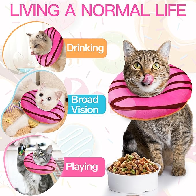 Cat Cone Collar Soft, Cute Cat Donut Collar After Surgery, Adjustable Kitten Recovery Cones to Stop Licking, Lightweight Neck Elizabethan Collars for Cats Kittens (Chocolate Pink, Medium)