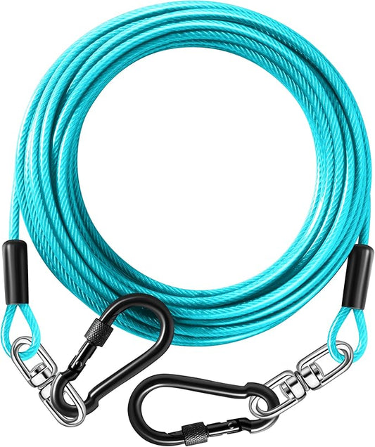 Dog Tie Out Cable 50FT-500Lbs,Heavy Duty Dog Leads Line for Yard with Swivel Hook,Medium Large Dogs Leash&Chains for Outside,Rust Chew Proof Dogs Run Cable for Outdoor Camping(Teal, 50FT)