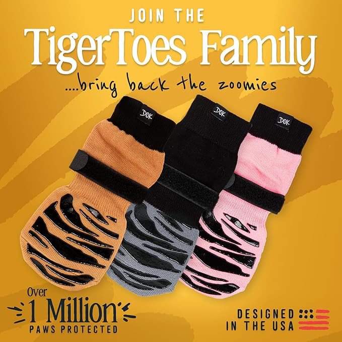 DOK TigerToes Premium Non-Slip Dog Socks for Hardwood Floors - Extra-Thick Grip That Works Even When Twisted - Prevents Licking, Slipping, and Great for Dog Paw Protection (XXS, Sassy Pink)