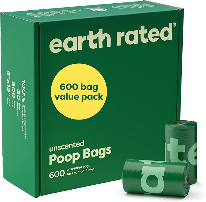 Earth Rated Dog Poop Bags Value Pack, Leak-Proof and Extra-Thick Pet Waste Bag for Big and Small Dogs, Refill Rolls, Unscented, 600 Count