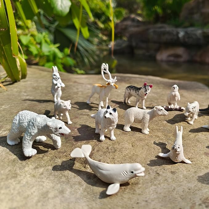 26Pcs Arctic Animal Figures - Polar Animal Toys Figurines with Penguins Arctic Fox Wolf Polar Bear Reindeer - Miniature Toys Cake Topper Christmas Birthday Gift for Kids & Toddlers