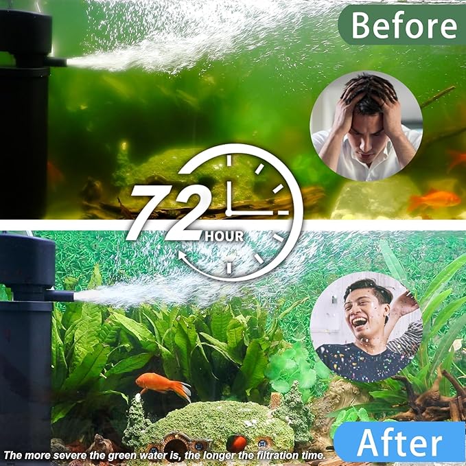 400GPH Fish Tank Filter, UV Aquarium Filter for 55-150 Gallon Turtle Tank Filter Powerful Internal Pump for Cold Plunge Saltwater Cloudywater Clear and Algae Green Killing Machine