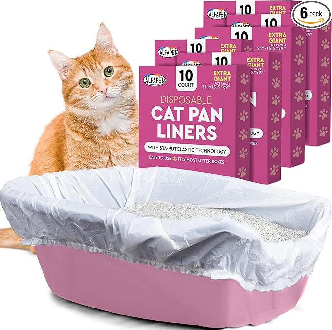 Cat Litter Box Liners Alfapet heavy duty Extra Giant 60 Count - Tear-Resistant Cat Litter Bags - Waterproof Litter Liners - Fits Litter box Pan Sizes XL, Giant, X-Giant, 37" x 18", 20 lb Capacity