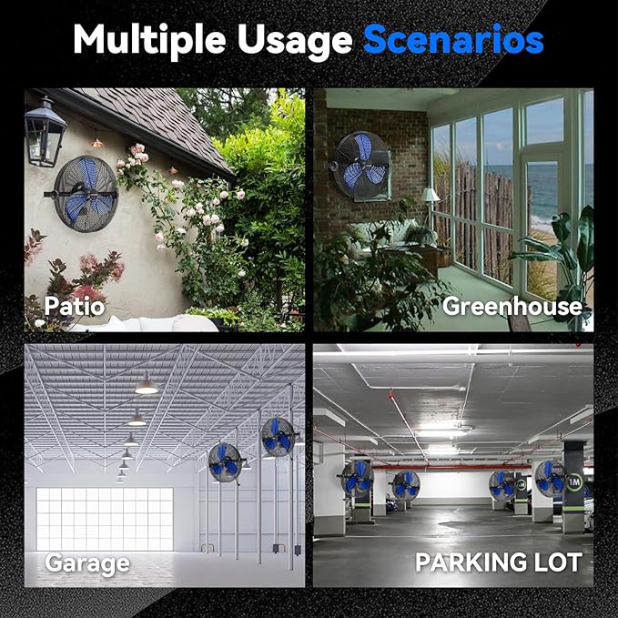 2600 CFM 14 inch Outdoor High Velocity Wall Mounted Fan, 3-Speed Metal Fans with IP44 Enclosure Motor, Industrial Grade Weatherproof Wall Fan for Patio, Greenhouse, Garage, and Gazebo