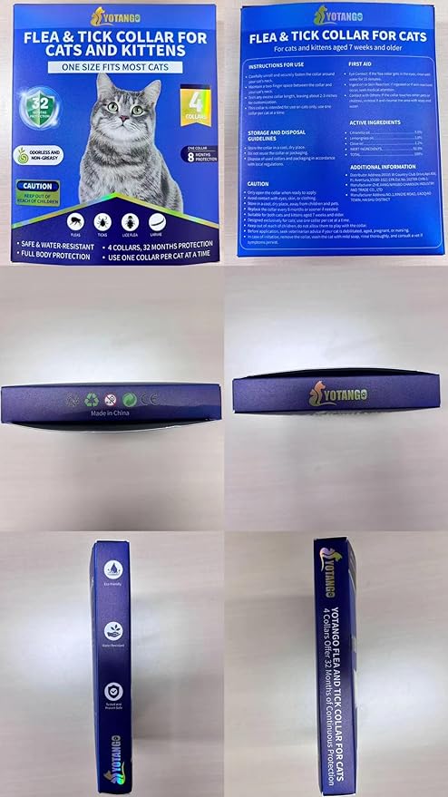 4 Pack Flea Collar for Cats, 32 Months Flea and Tick Prevention for Cats, Waterproof Cat Flea Collar, Natural Cat Flea and Tick Treatment, Adjustable Flea and Tick Collar for Cats Kittens(Grey&Purple)