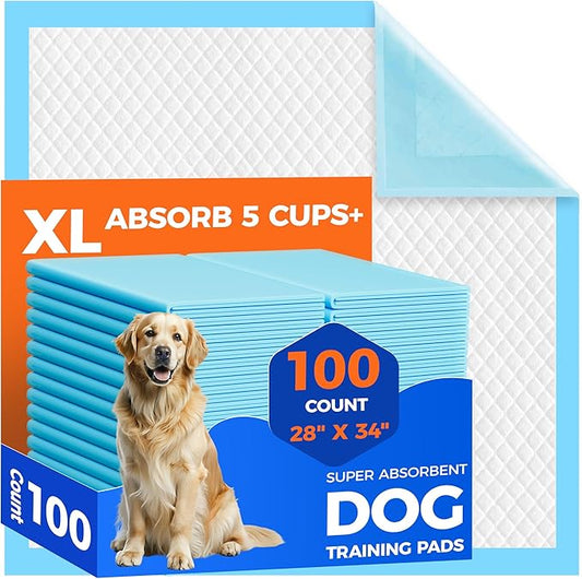 Dog Pee Pads Extra Large 28"x34" - 100 Pack Super Absorbent XLarge Puppy Pads 100 Count Leak-Proof Disposable XL Pet Potty Training Pads for Dogs, Puppies, Doggy