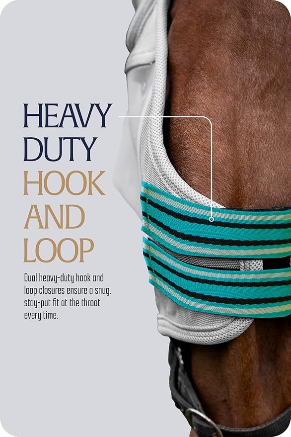 Equinavia Algard Soft Mesh Horse Fly Mask with Ear Protection and 45 UPF Rating | No Eye Irritation & UV Protection - Silver/Turquoise - Warmblood