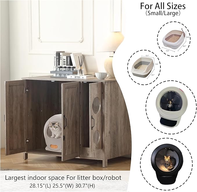 Cat Litter Robot Enclosure, Automatic Litter Box Enclosure for Litter Robot 3/4,Cat-Exclusive entrace for Dog Proof and Fun,Charging Station for cat Litter Cabinet,Litter Collector and Lock,Grey