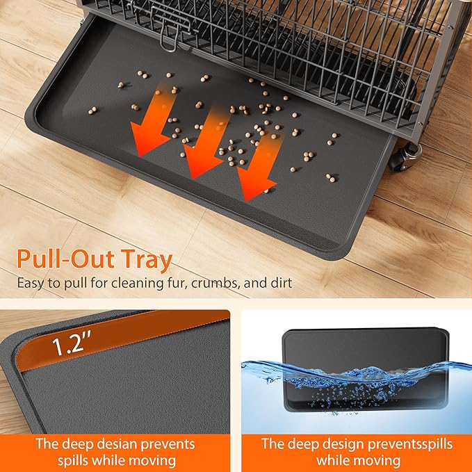 Dog Crate Furniture, 32.5" Wooden Dog Crate Furniture Side End Table, Indoor Kennel with Double Doors, Dog Crates for Medium Dogs, Grey