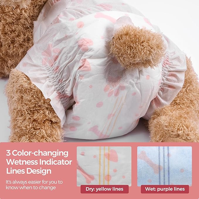 Disposable Female Dog Diapers, 40 Count, S (Waist 16.9”-19.7”), Wetness Indicator, Ultra Protection, Leak Proof, Super Absorbent, Soft