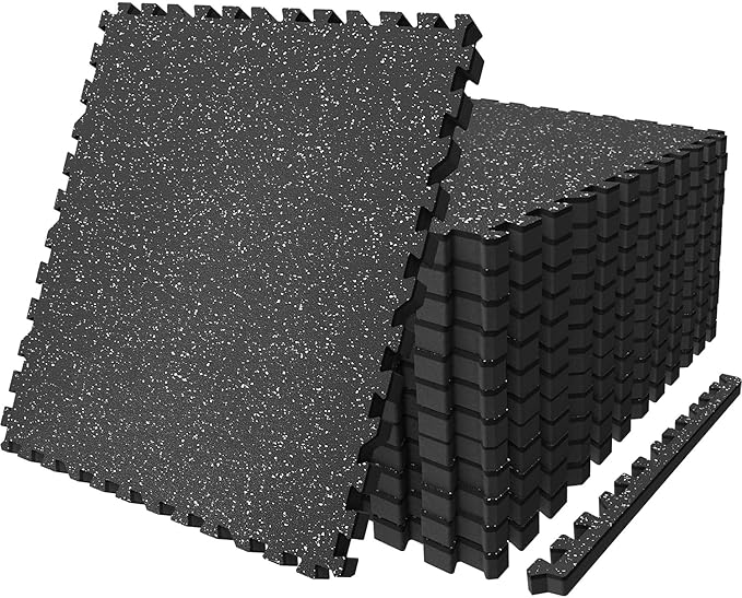 AIRHOP 0.79in Thick 48 Sq Ft Exercise Equipment Mats, 12 Tiles Upgraded Rubber Top with High Density EVA Foam, Large Interlocking Puzzle Gym Flooring for Home Gym, Heavy Weight Workout,Black & White