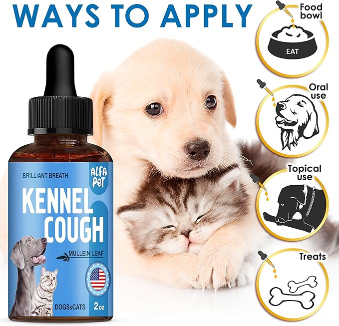 Dog Cough Treatment Liquid • Kennel Cough for Dogs & Cats • for Breathing During All Life Cycle • Marshmallow Root + Mullein Leaf in The Composition • Natural Supplement for All Breeds • 2 Oz