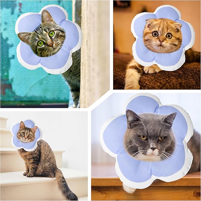 Cat Cone Collar Soft, Waterproof Cats Cones to Stop Licking After Surgery, Adjustable Soft Elizabeth Cats Collars for Wound Healing, Flower Shape Cat Recovery Collar (Purple, Large)